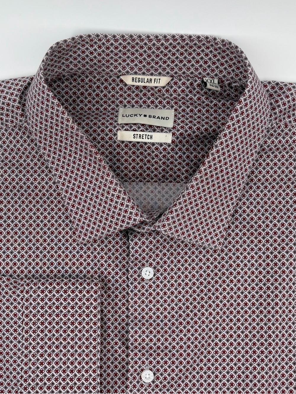 Lucky Brand Men’s XXL 34/35 Button-Down Shirt in Red and White Geometric Print